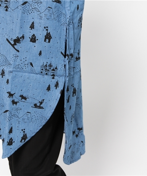 rovtski（ロフトスキー）の「スキー柄ワンピースシャツ（シャツワンピース・レディース・ブルー・FREE）」の8枚目の写真