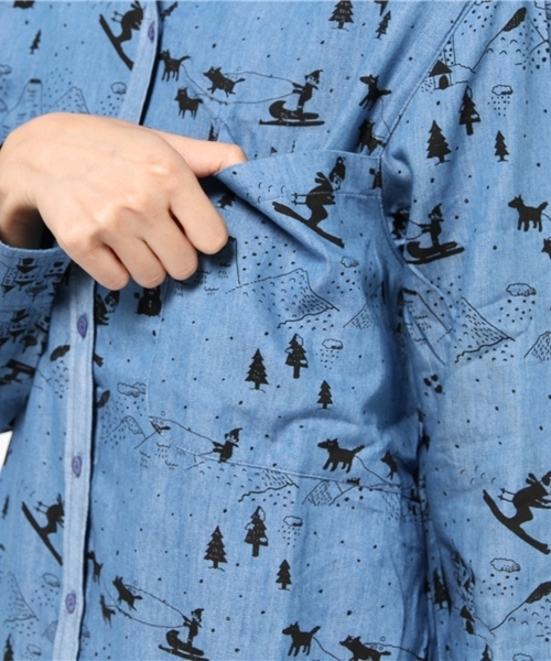rovtski（ロフトスキー）の「スキー柄ワンピースシャツ（シャツワンピース・レディース・ブルー・FREE）」の9枚目の写真