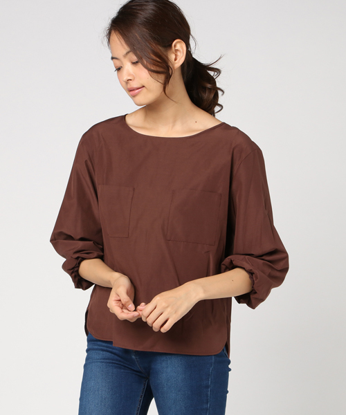 un dix cors（アンディコール）の「ポケットバルーンスリーブブラウス（シャツ/ブラウス・レディース・ネイビー/イエロー/ホワイト/ブラウン・ﾌﾘ-）」の2枚目の写真