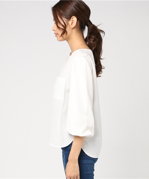 un dix cors（アンディコール）の「ポケットバルーンスリーブブラウス（シャツ/ブラウス・レディース・ネイビー/イエロー/ホワイト/ブラウン・ﾌﾘ-）」の6枚目の写真