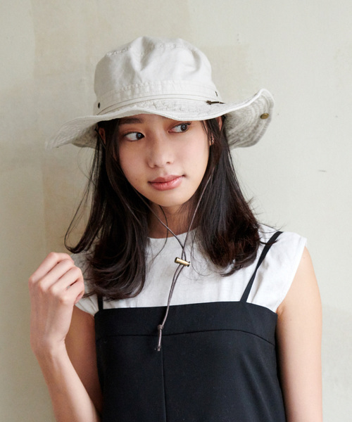 milsa（ミルサ）の「【milsa】 WASHED ADVENTURE HAT/【ミルサ】ウォッシュド　アドベンチャー　フェス　ハット（ハット・レディース・カモフラージュ/ブルー/ライトグレー/ライトブルー/ベージュ/ネイビー/ブラック/カーキ/オフホワイト/グレー・M(57.5)/M/57.5cm）」の21枚目の写真
