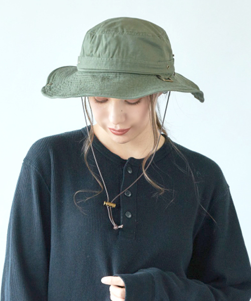 milsa（ミルサ）の「【milsa】 WASHED ADVENTURE HAT/【ミルサ】ウォッシュド　アドベンチャー　フェス　ハット（ハット・レディース・カモフラージュ/ブルー/ライトグレー/ライトブルー/ベージュ/ネイビー/ブラック/カーキ/オフホワイト/グレー・M(57.5)/M/57.5cm）」の19枚目の写真