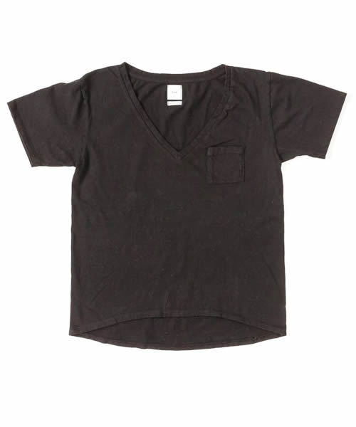 SEA（シー）の「VINTAGE 丸胴ルーズVネックポケットTEE（Tシャツ/カットソー・レディース・ホワイト/ブラック・FREE）」の2枚目の写真