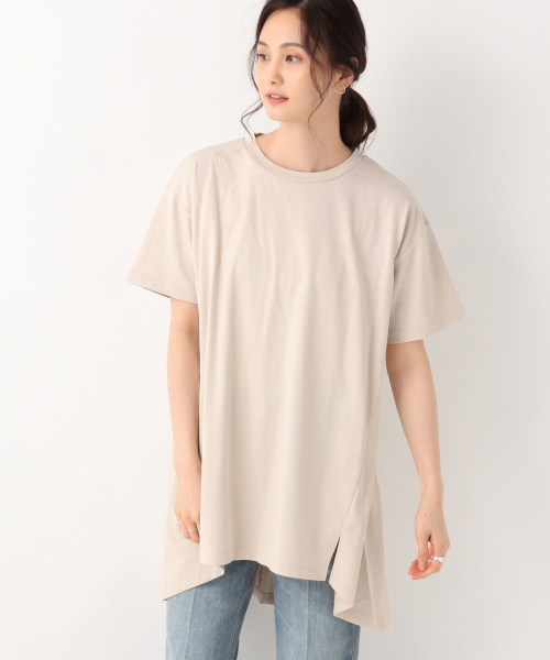 GLOBAL WORK(グローバルワーク)の「サラサラTスリットチュニック/842231(Tシャツ/カットソー・レディース・ホワイト/ブラック/アイボリー/フューシャピンク・FREE)」の3枚目の写真