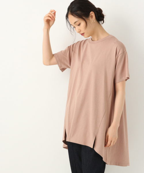 GLOBAL WORK(グローバルワーク)の「サラサラTスリットチュニック/842231(Tシャツ/カットソー・レディース・ホワイト/ブラック/アイボリー/フューシャピンク・FREE)」の4枚目の写真