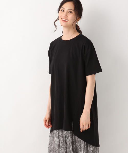 GLOBAL WORK(グローバルワーク)の「サラサラTスリットチュニック/842231(Tシャツ/カットソー・レディース・ホワイト/ブラック/アイボリー/フューシャピンク・FREE)」の2枚目の写真