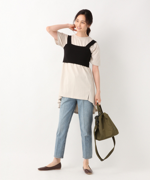 GLOBAL WORK(グローバルワーク)の「サラサラTスリットチュニック/842231(Tシャツ/カットソー・レディース・ホワイト/ブラック/アイボリー/フューシャピンク・FREE)」の6枚目の写真