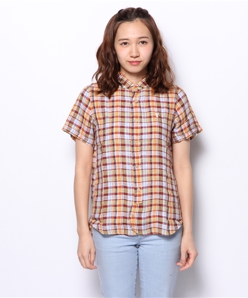 coen（コーエン）の「チェック柄半袖リネンシャツ（シャツ/ブラウス・レディース・ネイビー/コバルトブルー/マスタード/レッド・LARGE/MEDIUM）」の11枚目の写真