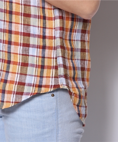 coen（コーエン）の「チェック柄半袖リネンシャツ（シャツ/ブラウス・レディース・ネイビー/コバルトブルー/マスタード/レッド・LARGE/MEDIUM）」の9枚目の写真