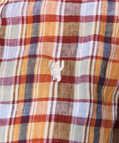 coen（コーエン）の「チェック柄半袖リネンシャツ（シャツ/ブラウス・レディース・ネイビー/コバルトブルー/マスタード/レッド・LARGE/MEDIUM）」の10枚目の写真