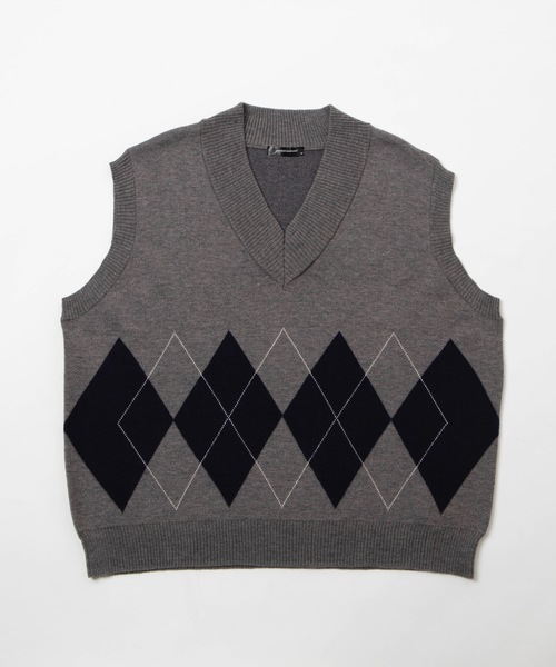 WEGO（ウィゴー）の「WEGO/アーガイルニットベスト（ベスト・メンズ・ホワイト/杢グレー/ブラック・MEDIUM/LARGE）」の7枚目の写真