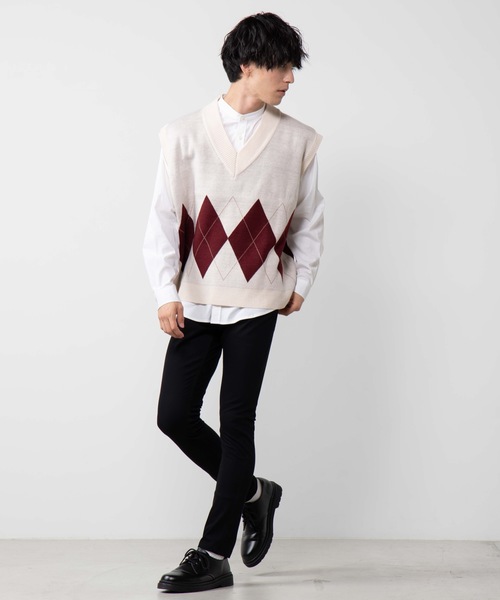 WEGO（ウィゴー）の「WEGO/アーガイルニットベスト（ベスト・メンズ・ホワイト/杢グレー/ブラック・MEDIUM/LARGE）」の15枚目の写真