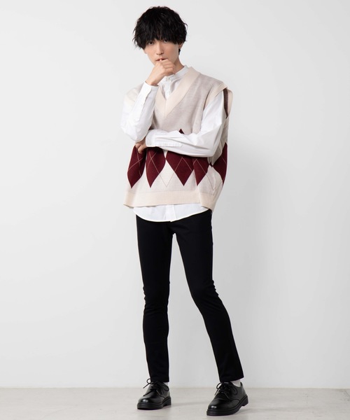 WEGO（ウィゴー）の「WEGO/アーガイルニットベスト（ベスト・メンズ・ホワイト/杢グレー/ブラック・MEDIUM/LARGE）」の14枚目の写真