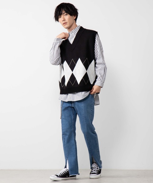 WEGO（ウィゴー）の「WEGO/アーガイルニットベスト（ベスト・メンズ・ホワイト/杢グレー/ブラック・MEDIUM/LARGE）」の21枚目の写真