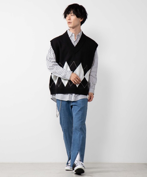 WEGO（ウィゴー）の「WEGO/アーガイルニットベスト（ベスト・メンズ・ホワイト/杢グレー/ブラック・MEDIUM/LARGE）」の18枚目の写真