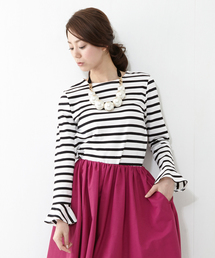 Ray BEAMS | ★【予約】 Ray BEAMS / ボーダー サーキュラーカフス T(Tシャツ/カットソー)