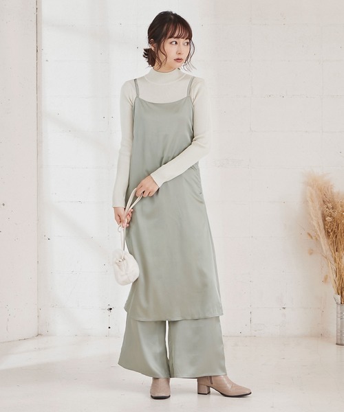 KOBE LETTUCE（コウベレタス）の「サテンイージーパンツ【セットアップOK】（その他パンツ・レディース・ブラウン/ミント/グレイッシュベージュ/チャコール・FREE）」の4枚目の写真