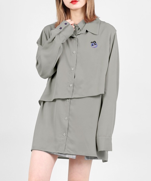 DING（ディング）の「DING/レイヤードシャツ（シャツ/ブラウス・レディース・グレー/ピンク/ホワイト・FREE）」の3枚目の写真