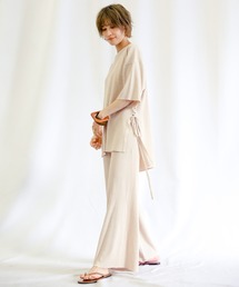 select MOCA | 2020 S/S リブサイド編みセットアップ/ラウンドネックリブトップス＆ウエストゴムワイドパンツ(セットアップ)