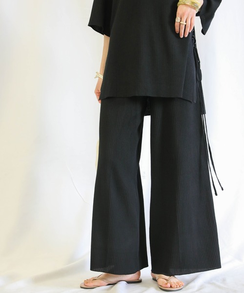 select MOCA（セレクトモカ）の「リブサイド編みセットアップ/ラウンドネックリブトップス＆ウエストゴムワイドパンツ（セットアップ・レディース・ブラック/ライトグリーン/アイボリー・FREE）」の11枚目の写真