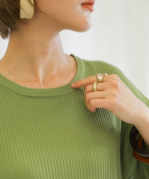 select MOCA（セレクトモカ）の「リブサイド編みセットアップ/ラウンドネックリブトップス＆ウエストゴムワイドパンツ（セットアップ・レディース・ブラック/ライトグリーン/アイボリー・FREE）」の15枚目の写真