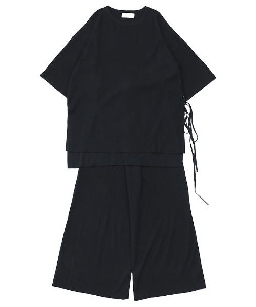 select MOCA（セレクトモカ）の「リブサイド編みセットアップ/ラウンドネックリブトップス＆ウエストゴムワイドパンツ（セットアップ・レディース・ブラック/ライトグリーン/アイボリー・FREE）」の21枚目の写真