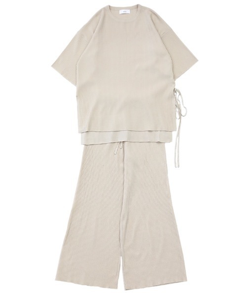 select MOCA（セレクトモカ）の「リブサイド編みセットアップ/ラウンドネックリブトップス＆ウエストゴムワイドパンツ（セットアップ・レディース・ブラック/ライトグリーン/アイボリー・FREE）」の20枚目の写真