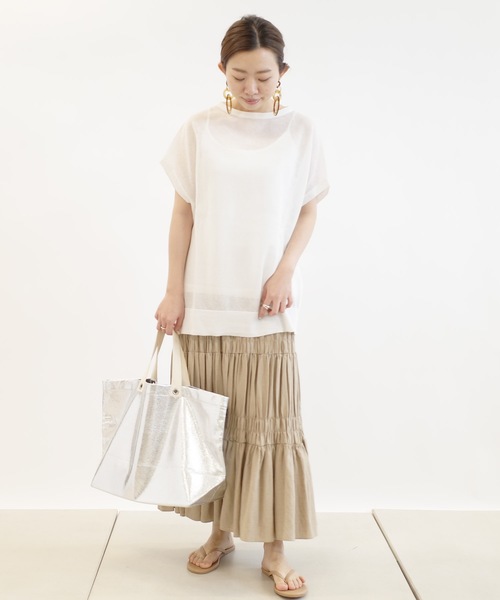 DouDou（ドゥドゥ）の「キャミセットシアーニットプルオーバー（ニット/セーター・レディース・ピンク/オフホワイト・FREE）」の4枚目の写真