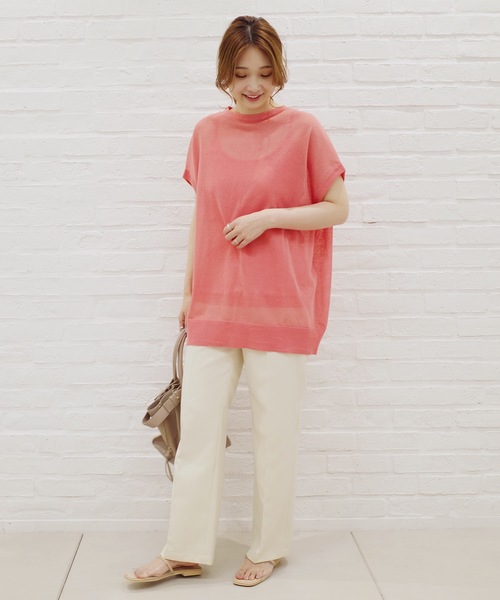 DouDou（ドゥドゥ）の「キャミセットシアーニットプルオーバー（ニット/セーター・レディース・ピンク/オフホワイト・FREE）」の9枚目の写真