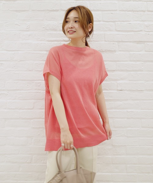 DouDou（ドゥドゥ）の「キャミセットシアーニットプルオーバー（ニット/セーター・レディース・ピンク/オフホワイト・FREE）」の14枚目の写真