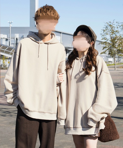 PairPair（ペアペア）の「配色ステッチBIGパーカー(ユニセックス)（パーカー・メンズ・ブルー/モカ/スミクロ/ライトベージュ/ダークオレンジ・FREE）」の4枚目の写真