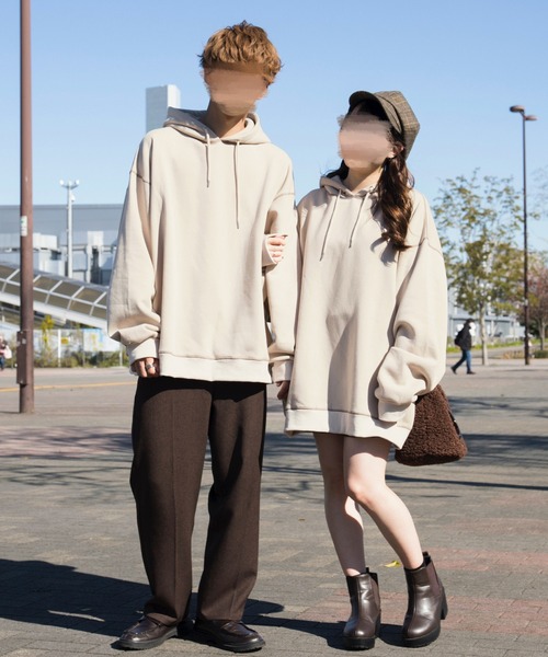 PairPair（ペアペア）の「配色ステッチBIGパーカー(ユニセックス)（パーカー・メンズ・ブルー/モカ/スミクロ/ライトベージュ/ダークオレンジ・FREE）」の12枚目の写真