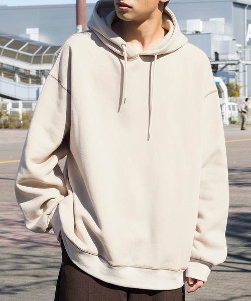 PairPair（ペアペア）の「配色ステッチBIGパーカー(ユニセックス)（パーカー・メンズ・ブルー/モカ/スミクロ/ライトベージュ/ダークオレンジ・FREE）」の19枚目の写真