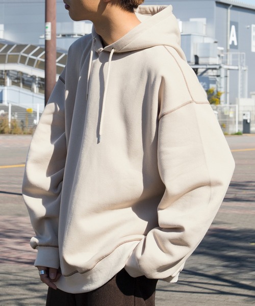 PairPair（ペアペア）の「配色ステッチBIGパーカー(ユニセックス)（パーカー・メンズ・ブルー/モカ/スミクロ/ライトベージュ/ダークオレンジ・FREE）」の20枚目の写真