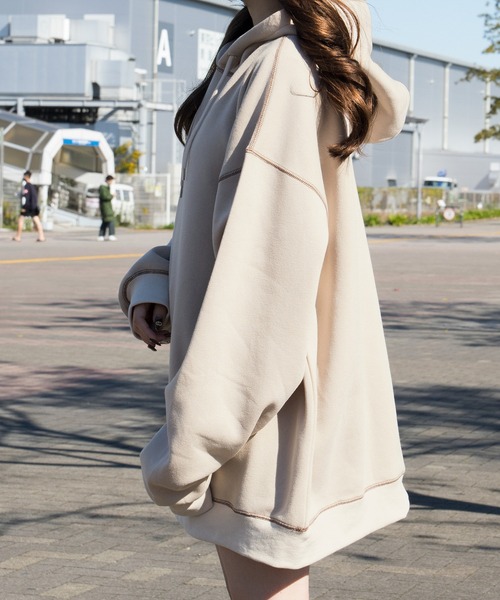 PairPair（ペアペア）の「配色ステッチBIGパーカー(ユニセックス)（パーカー・メンズ・ブルー/モカ/スミクロ/ライトベージュ/ダークオレンジ・FREE）」の16枚目の写真