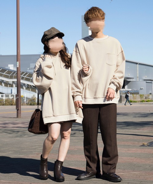 PairPair（ペアペア）の「配色ステッチBIGパーカー(ユニセックス)（パーカー・メンズ・ブルー/モカ/スミクロ/ライトベージュ/ダークオレンジ・FREE）」の13枚目の写真