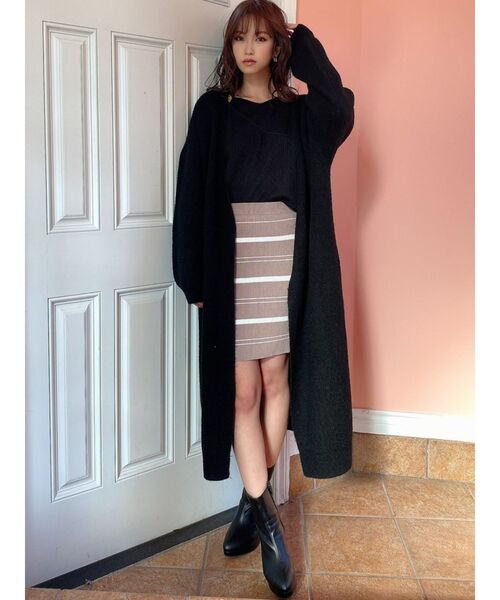 RESEXXY（リゼクシー）の「ロングニットカーディガン【セットアップ着用可能】（カーディガン/ボレロ・レディース・ブラック/ベージュ/オフホワイト・FREE）」の2枚目の写真