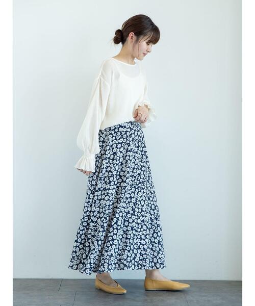 Green　Parks（グリーンパークス）の「<裾ゴム付>花柄マーメイドスカート＊（スカート・レディース・ライム/その他12/ダークネイビー・FREE）」の18枚目の写真