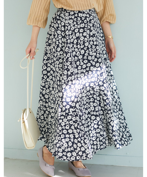 Green　Parks（グリーンパークス）の「<裾ゴム付>花柄マーメイドスカート＊（スカート・レディース・ライム/その他12/ダークネイビー・FREE）」の3枚目の写真