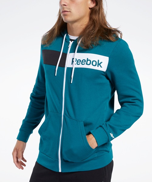 Reebok(リーボック)の「トレーニング エッセンシャルズ リニア ロゴ フーディー / Training Essentials Linear Logo Hoodie(パーカー・メンズ・ターコイズブルー/ブラック・SMALL/MEDIUM/LARGE/X-LARGE/XX-LARGE/X-SMALL/XXX-LARGE)」の3枚目の写真