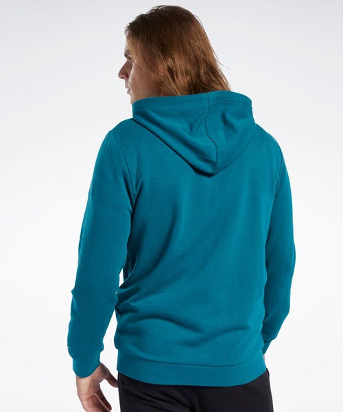 Reebok(リーボック)の「トレーニング エッセンシャルズ リニア ロゴ フーディー / Training Essentials Linear Logo Hoodie(パーカー・メンズ・ターコイズブルー/ブラック・SMALL/MEDIUM/LARGE/X-LARGE/XX-LARGE/X-SMALL/XXX-LARGE)」の4枚目の写真