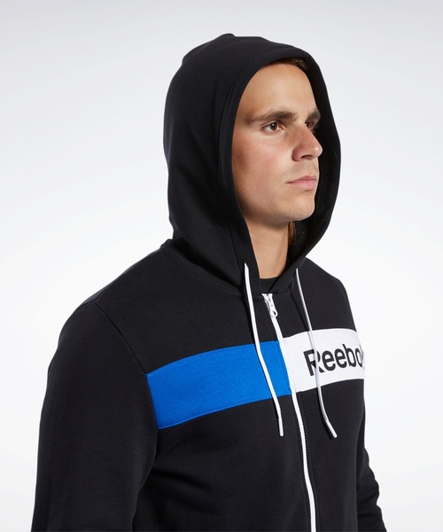 Reebok(リーボック)の「トレーニング エッセンシャルズ リニア ロゴ フーディー / Training Essentials Linear Logo Hoodie(パーカー・メンズ・ターコイズブルー/ブラック・SMALL/MEDIUM/LARGE/X-LARGE/XX-LARGE/X-SMALL/XXX-LARGE)」の7枚目の写真