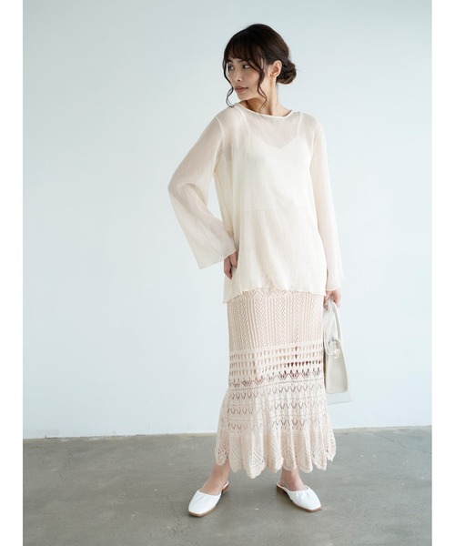 Chiaro（キアロ）の「透かし編みマーメイドスカート（スカート・レディース・ブラック/ベージュ/モカ・FREE）」の5枚目の写真