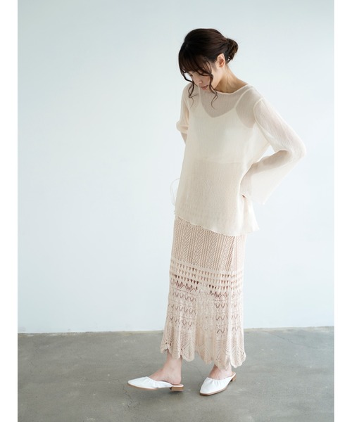 Chiaro（キアロ）の「透かし編みマーメイドスカート（スカート・レディース・ブラック/ベージュ/モカ・FREE）」の6枚目の写真