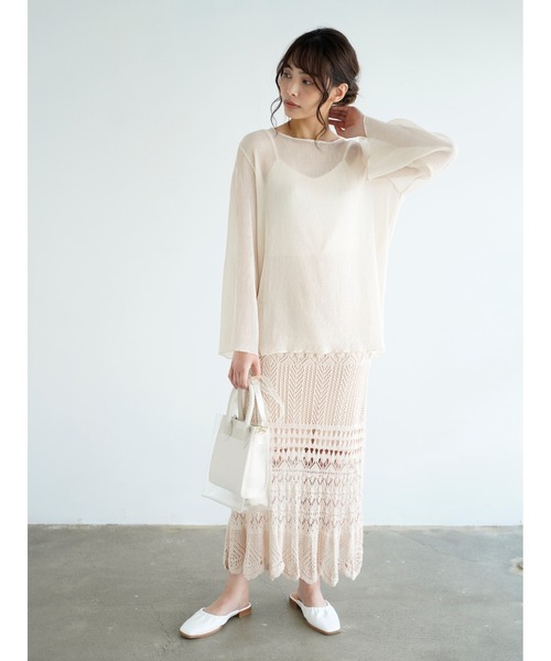 Chiaro（キアロ）の「透かし編みマーメイドスカート（スカート・レディース・ブラック/ベージュ/モカ・FREE）」の7枚目の写真