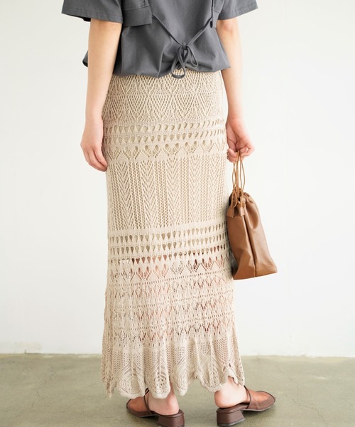 Chiaro（キアロ）の「透かし編みマーメイドスカート（スカート・レディース・ブラック/ベージュ/モカ・FREE）」の15枚目の写真