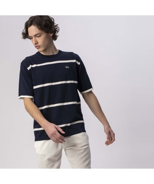 LACOSTE(ラコステ)の「クールマックスニットボーダーTシャツ(Tシャツ/カットソー・メンズ・ホワイト/ネイビー/ピンク/ダークベージュ・2/4/3/5)」の4枚目の写真