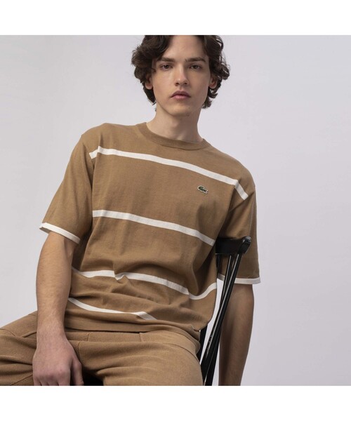 LACOSTE(ラコステ)の「クールマックスニットボーダーTシャツ(Tシャツ/カットソー・メンズ・ホワイト/ネイビー/ピンク/ダークベージュ・2/4/3/5)」の3枚目の写真