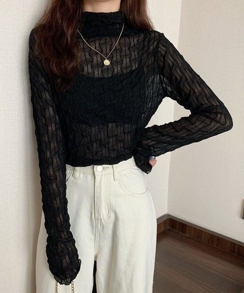 DAY CLOSET(デイ クローゼット)の「レディース メロウフリルの長袖シアータートルネック(シャツ/ブラウス・レディース・チャコールグレー/アイボリー/ブラック/ホワイト・ONE SIZE)」の4枚目の写真
