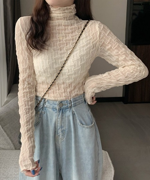 DAY CLOSET(デイ クローゼット)の「レディース メロウフリルの長袖シアータートルネック(シャツ/ブラウス・レディース・チャコールグレー/アイボリー/ブラック/ホワイト・ONE SIZE)」の8枚目の写真